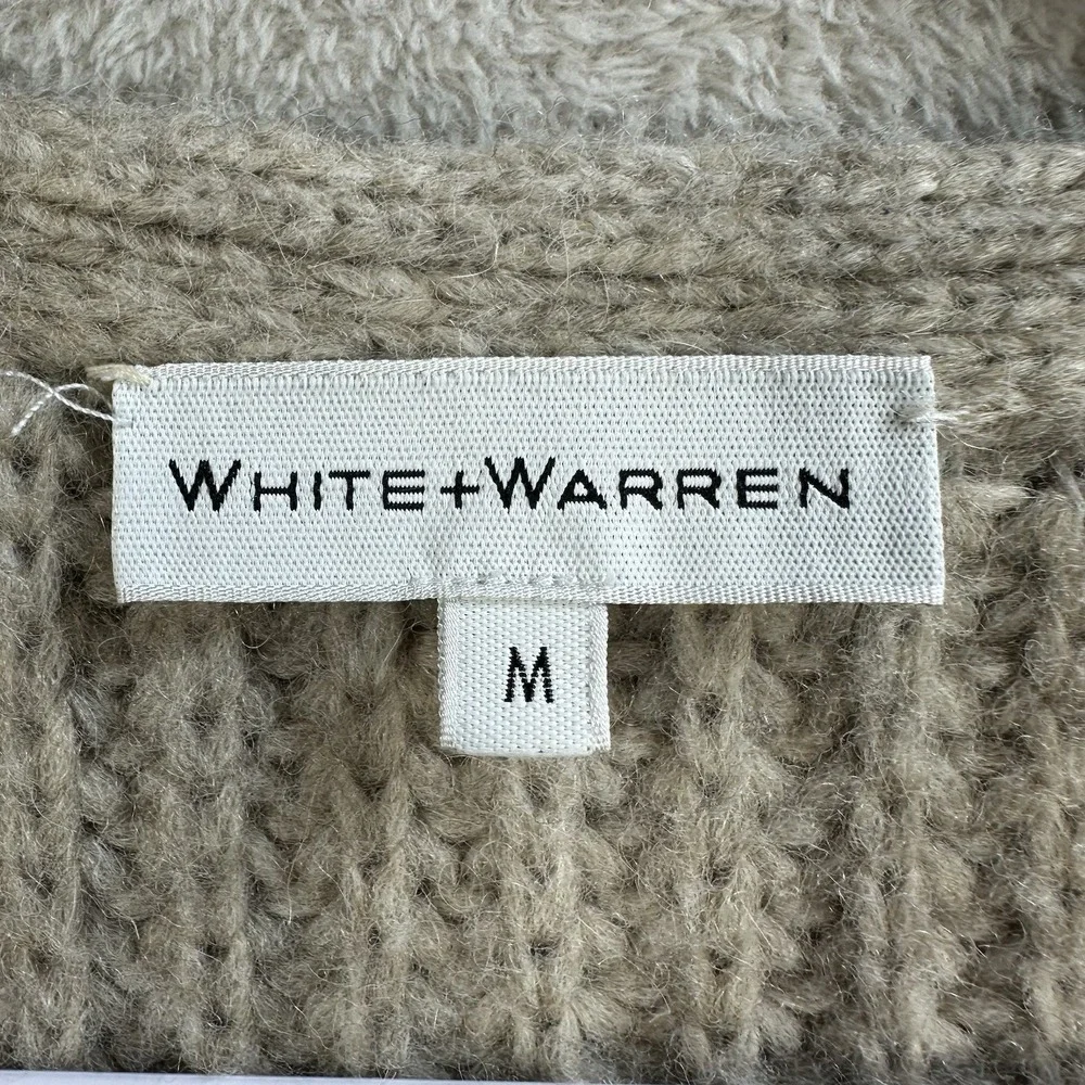 White + Warren Plush Alpaca Blend Open Jacket Sweater Oat Straw Sz M Chunky Knit